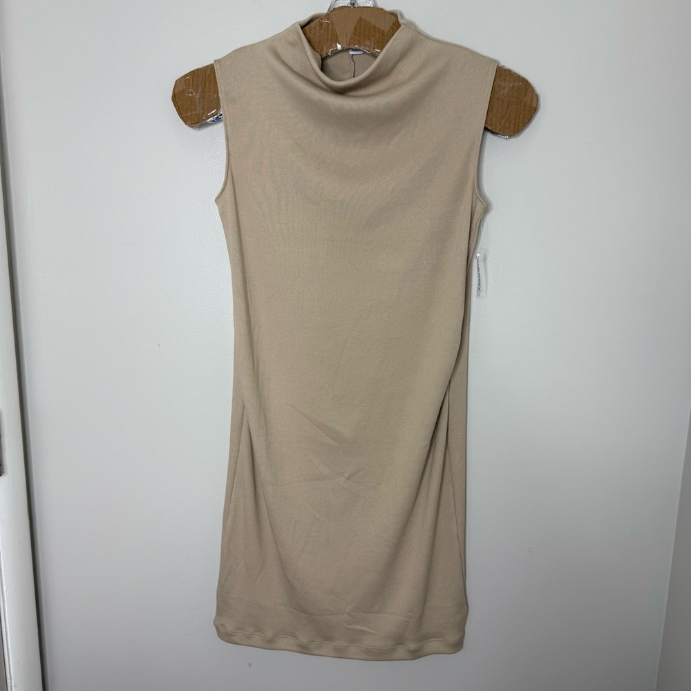 Old Navy Women’s Maternity Medium Sand Mock Neck Sleeveless Dress Thigh Midi NWT
